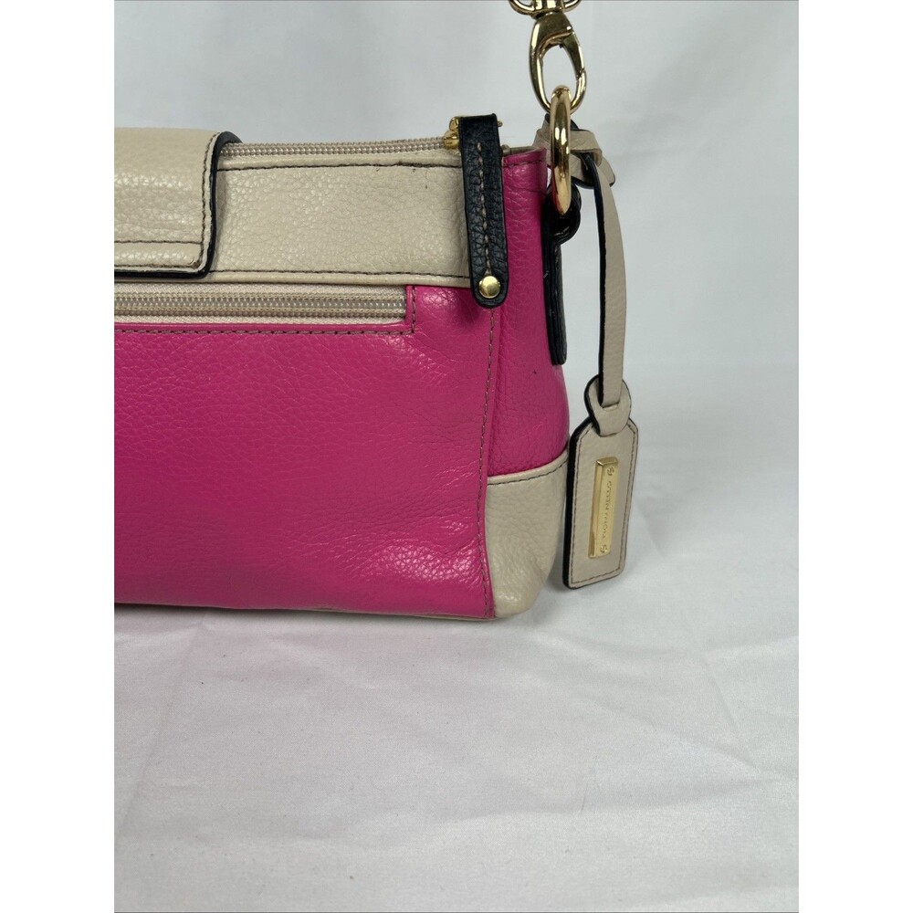 Tignanello Leather Hot Pink Taupe Crossbody Bag Purse Black Strap Barbie Preppy - Picture 8 of 16